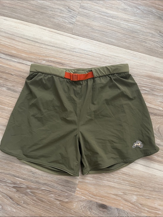 Tracksmith Pants - Tracksmith Olive Off Road Shorts with Orange lining and Belt